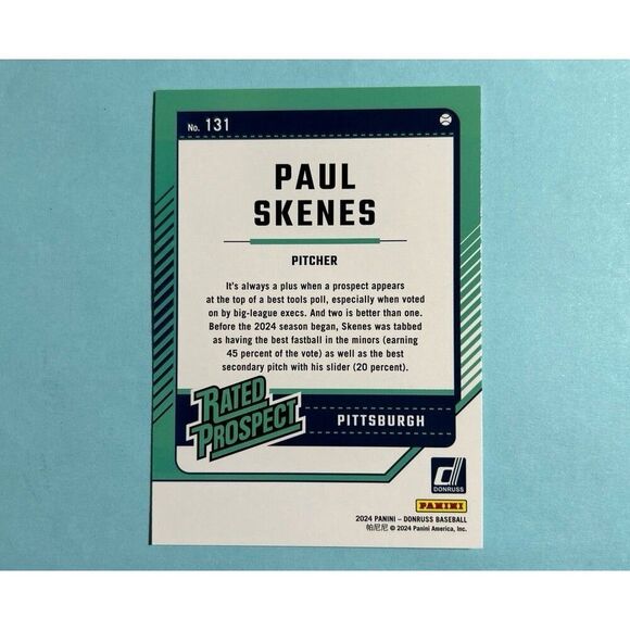 Paul Skenes Pittsburgh Pirates 2024 Donruss  Rated Prospect Rookie RC #131 - Picture 2 of 2